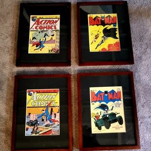 Set of 4 Superman & Batman Comic framed pictures